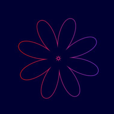 Çiçek işareti illüstrasyon. Vektör. Menekşe renk koyu mavi zemin üzerine kırmızı üzerinden gradyan ile satırı simgesi.