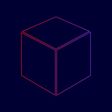 Küp işareti illüstrasyon. Vektör. Menekşe renk koyu mavi zemin üzerine kırmızı üzerinden gradyan ile satırı simgesi.