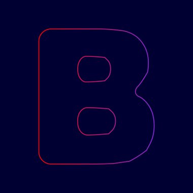 B harfi işareti şablon öğesi tasarım. Vektör. Menekşe renk koyu mavi zemin üzerine kırmızı üzerinden gradyan ile satırı simgesi.