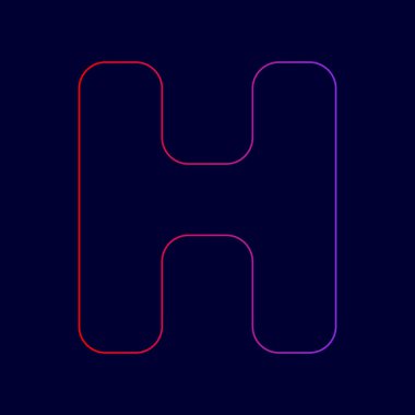 H harfi işareti şablon öğesi tasarım. Vektör. Menekşe renk koyu mavi zemin üzerine kırmızı üzerinden gradyan ile satırı simgesi.