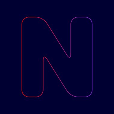 N harfi işareti şablon öğesi tasarım. Vektör. Menekşe renk koyu mavi zemin üzerine kırmızı üzerinden gradyan ile satırı simgesi.