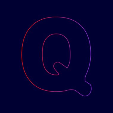 Harf Q işareti şablon öğesi tasarım. Vektör. Menekşe renk koyu mavi zemin üzerine kırmızı üzerinden gradyan ile satırı simgesi.