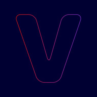 Harf V işareti şablon öğesi tasarım. Vektör. Menekşe renk koyu mavi zemin üzerine kırmızı üzerinden gradyan ile satırı simgesi.