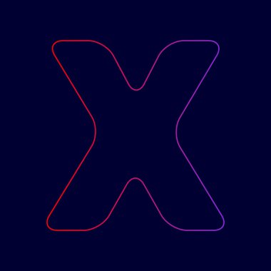 Mektup X işareti tasarım şablonu öğesi. Vektör. Menekşe renk koyu mavi zemin üzerine kırmızı üzerinden gradyan ile satırı simgesi.