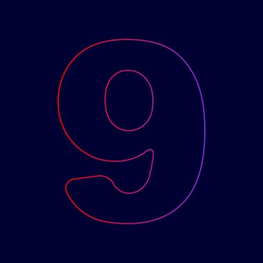 9 numara işareti tasarım şablonu öğesi. Vektör. Menekşe renk koyu mavi zemin üzerine kırmızı üzerinden gradyan ile satırı simgesi.