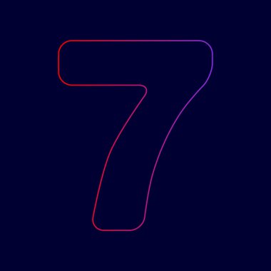 7 numaralı işaret tasarım şablonu öğesi. Vektör. Menekşe renk koyu mavi zemin üzerine kırmızı üzerinden gradyan ile satırı simgesi.