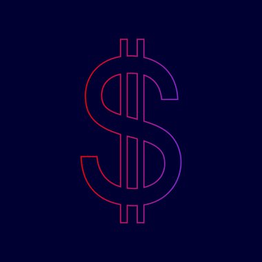 Amerika Birleşik Devletleri dolar işareti. Vektör. Menekşe renk koyu mavi zemin üzerine kırmızı üzerinden gradyan ile satırı simgesi.