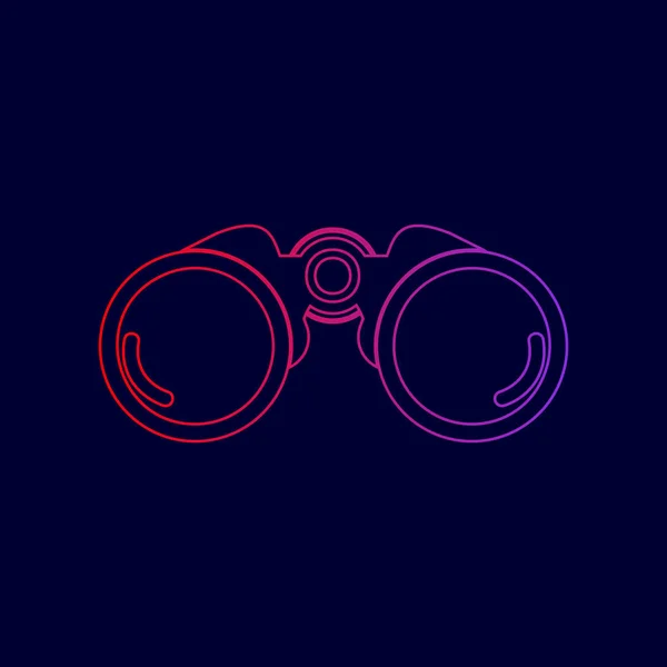 Ilustración de signos binoculares. Vector. Icono de línea con degradado de rojo a violeta sobre fondo azul oscuro . — Vector de stock