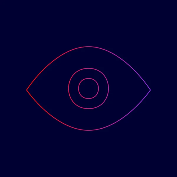 Ilustração do sinal ocular. Vector. Ícone de linha com gradiente de cores vermelhas a violetas no fundo azul escuro . —  Vetores de Stock