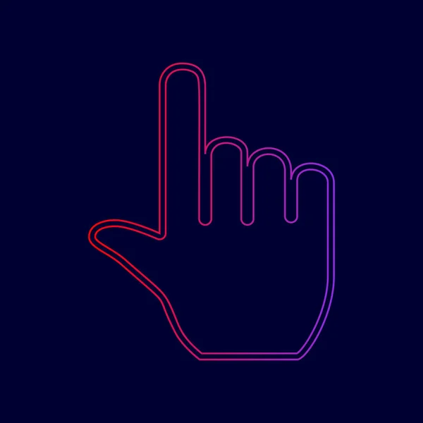 Handzeichen-Illustration. Vektor. Liniensymbol mit Farbverlauf von rot nach violett auf dunkelblauem Hintergrund. — Stockvektor
