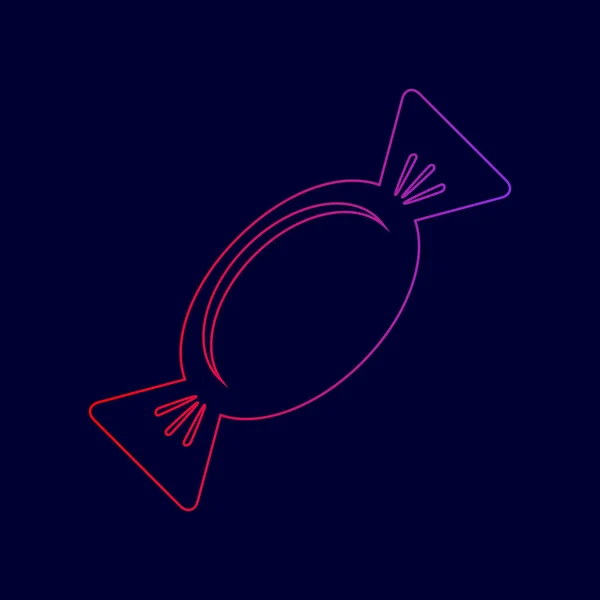 キャンディの記号図。ベクトル。赤から暗い青色の背景に紫の色へのグラデーションとライン アイコン. — ストックベクタ