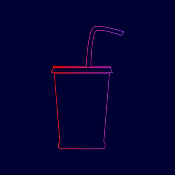 Ilustração do sinal da bebida. Vector. Ícone de linha com gradiente de cores vermelhas a violetas no fundo azul escuro . — Vetor de Stock