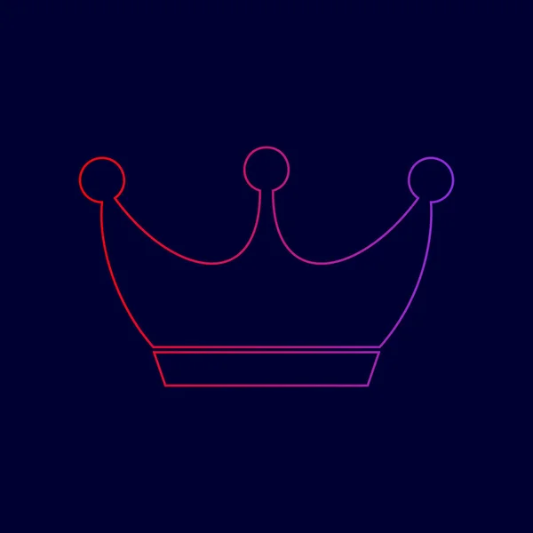 Señal de corona de rey. Vector. Icono de línea con degradado de rojo a violeta sobre fondo azul oscuro . — Vector de stock