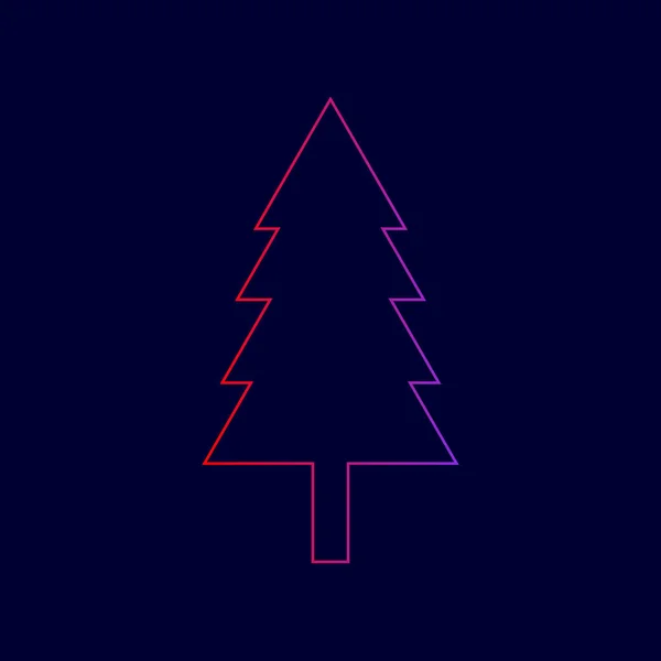 Новорічний знак дерева. Вектор. Піктограма лінії з градієнтом від червоного до фіолетового кольорів на темно-синьому фоні . — стоковий вектор