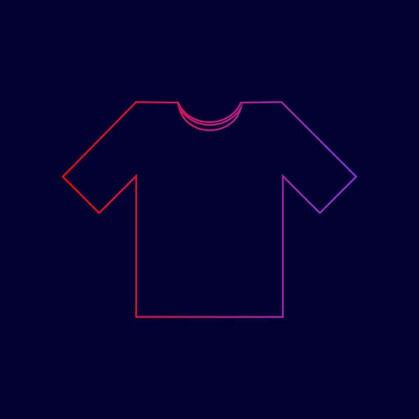 Ilustración del signo de camiseta. Vector. Icono de línea con degradado de rojo a violeta sobre fondo azul oscuro . — Vector de stock