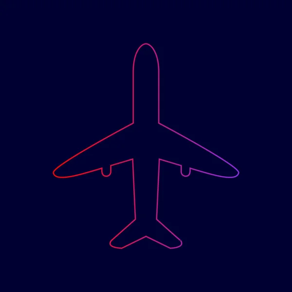Illustration de panneau d'avion. Vecteur. Icône de ligne avec dégradé de rouge à violet sur fond bleu foncé . — Image vectorielle