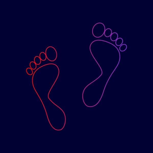 Foot prints sign. Vector. Line icon with gradient from red to violet colors on dark blue background. — Stock Vector