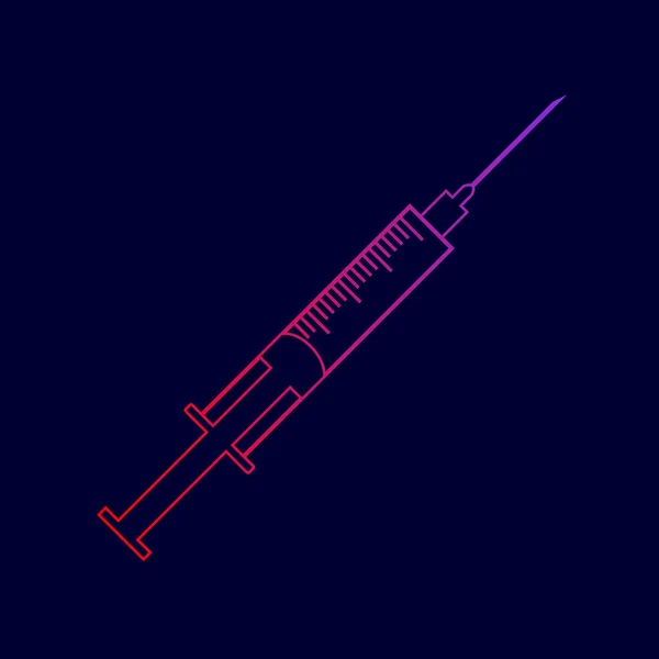 Spuit teken illustratie. Vector. Lijn pictogram met gradiënt van rood naar violet kleuren op donkere blauwe achtergrond. — Stockvector