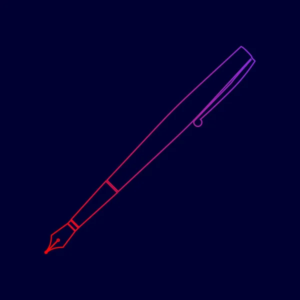 Signo de lápiz ilustración. Vector. Icono de línea con degradado de rojo a violeta sobre fondo azul oscuro . — Vector de stock