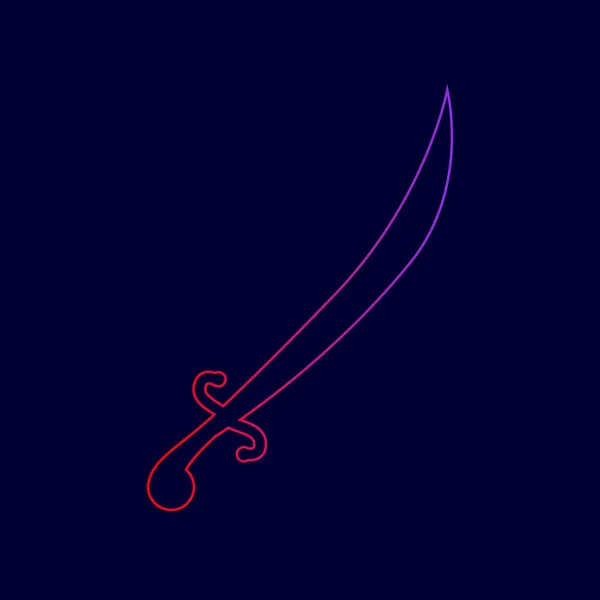 剣の印のイラスト。ベクトル。赤から暗い青色の背景に紫の色へのグラデーションとライン アイコン. — ストックベクタ