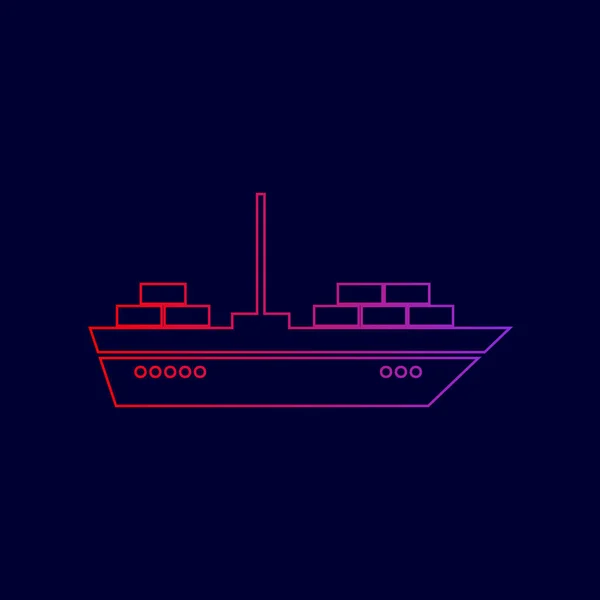 Schip teken illustratie. Vector. Lijn pictogram met gradiënt van rood naar violet kleuren op donkere blauwe achtergrond. — Stockvector