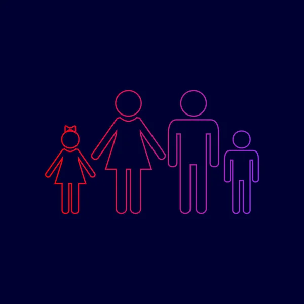 Ilustración del signo familiar. Vector. Icono de línea con degradado de rojo a violeta sobre fondo azul oscuro . — Vector de stock