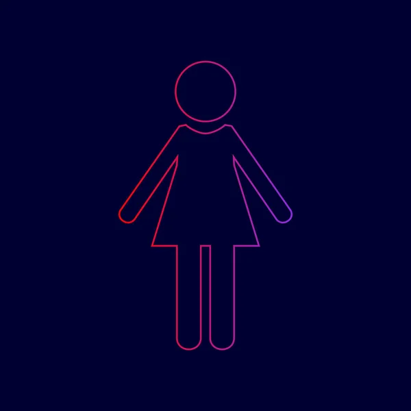 Woman sign illustration. Vector. Line icon with gradient from red to violet colors on dark blue background. — Stock Vector