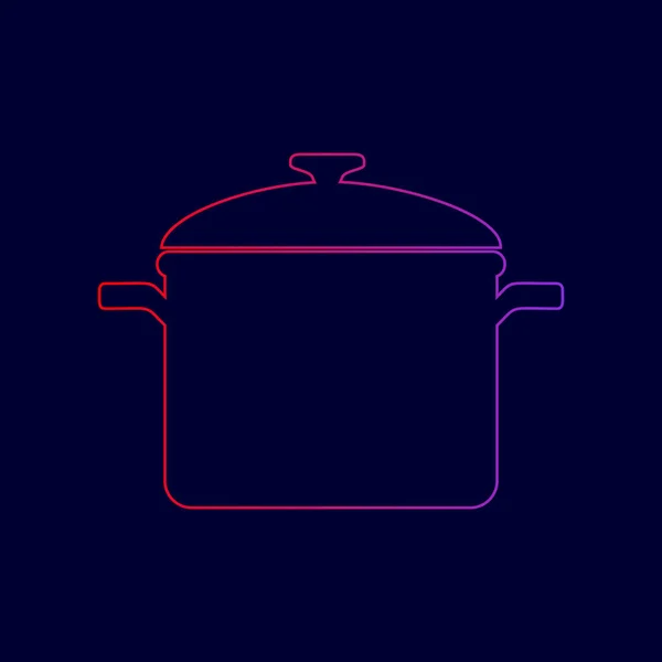 Cooking pan sign. Vector. Line icon with gradient from red to violet colors on dark blue background.