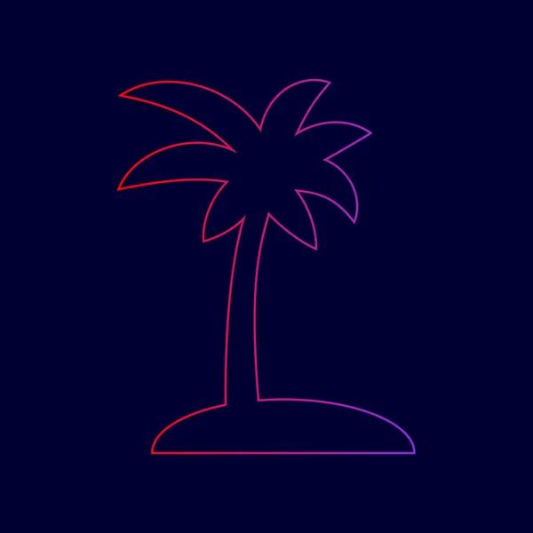 Знак кокосовой пальмы. Вектор. Значок линии с градиентом от красного до фиолетового цветов на темно-синем фоне . — стоковый вектор