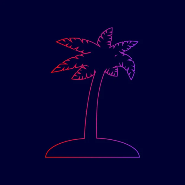 Signo de palmera de coco. Vector. Icono de línea con degradado de rojo a violeta sobre fondo azul oscuro . — Vector de stock