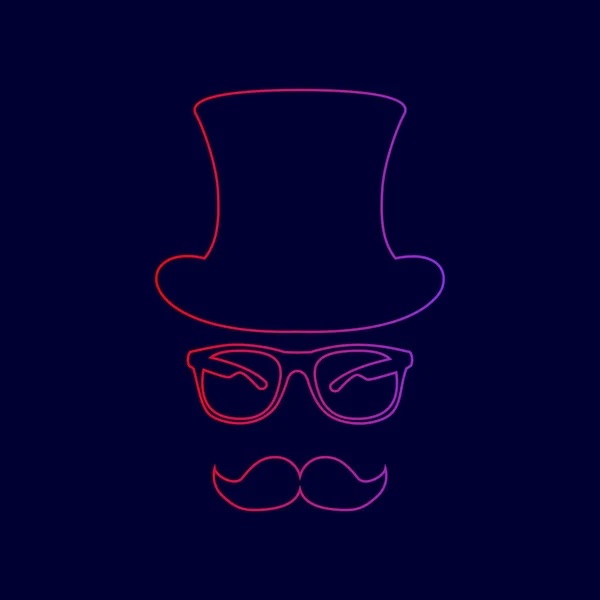 Diseño de accesorios Hipster. Vector. Icono de línea con degradado de rojo a violeta sobre fondo azul oscuro . — Archivo Imágenes Vectoriales