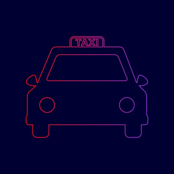 Taxi jel illusztráció. Vektor. Sor ikon színátmenettel, a piros, lila színű, sötét kék háttér. — Stock Vector