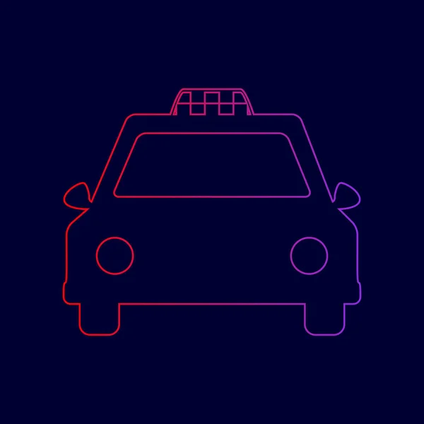 Ilustración de señal de taxi. Vector. Icono de línea con degradado de rojo a violeta sobre fondo azul oscuro . — Vector de stock