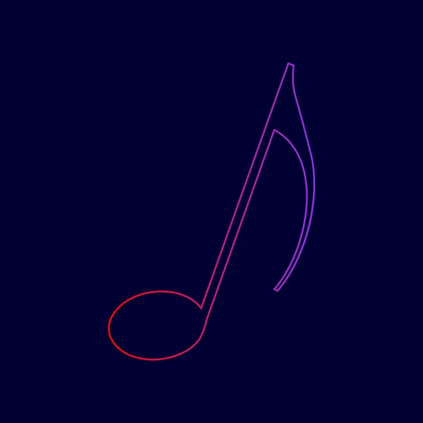 Music note sign. Vector. Line icon with gradient from red to violet colors on dark blue background. — Stock Vector