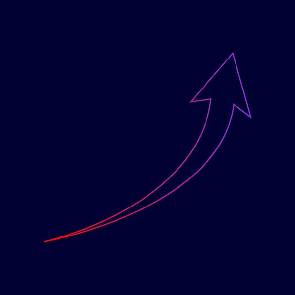 Signo de flecha creciente. Vector. Icono de línea con degradado de rojo a violeta sobre fondo azul oscuro . — Archivo Imágenes Vectoriales