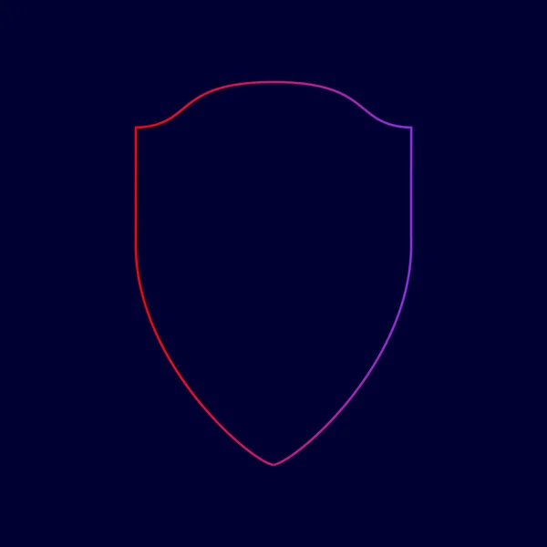 Illustration du bouclier. Vecteur. Icône de ligne avec dégradé de rouge à violet sur fond bleu foncé . — Image vectorielle