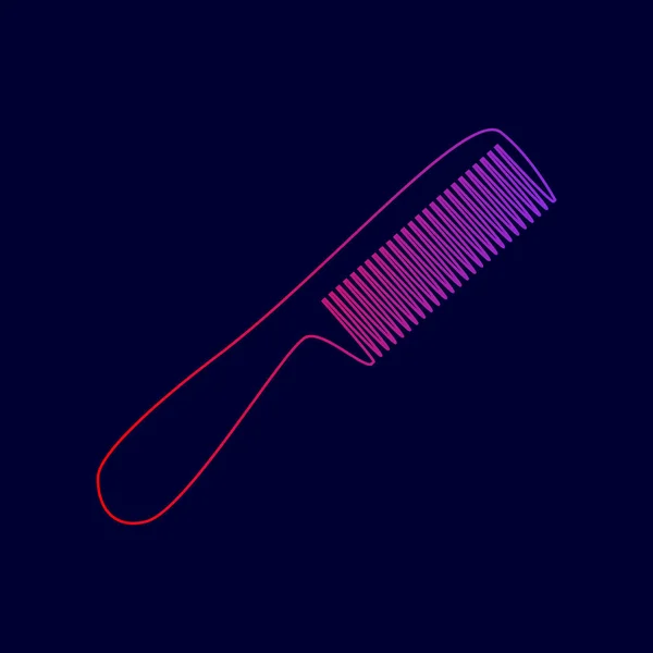 Peine signo simple. Vector. Icono de línea con degradado de rojo a violeta sobre fondo azul oscuro . — Archivo Imágenes Vectoriales