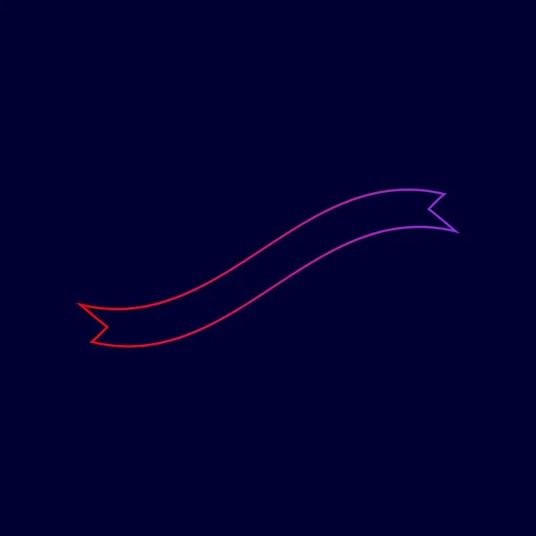 Sinal de faixa de bandeira. Vector. Ícone de linha com gradiente de cores vermelhas a violetas no fundo azul escuro . —  Vetores de Stock