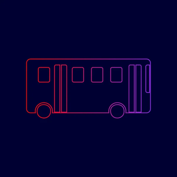 Автобус простой знак. Вектор. Значок линии с градиентом от красного до фиолетового цветов на темно-синем фоне . — стоковый вектор