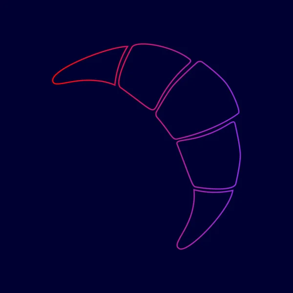 Croissant einfaches Zeichen. Vektor. Liniensymbol mit Farbverlauf von rot nach violett auf dunkelblauem Hintergrund. — Stockvektor