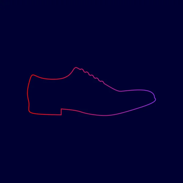 Знак мужской обуви. Вектор. Значок линии с градиентом от красного до фиолетового цветов на темно-синем фоне . — стоковый вектор