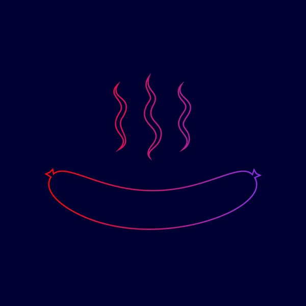 Sausage simple sign. Vector. Line icon with gradient from red to violet colors on dark blue background. — Stock Vector