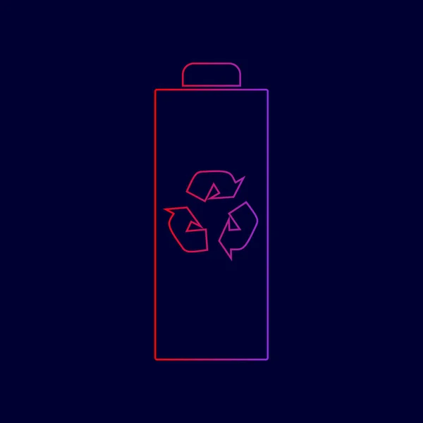 Ілюстрація знаку переробки батареї. Вектор. Піктограма лінії з градієнтом від червоного до фіолетового кольорів на темно-синьому фоні . — стоковий вектор