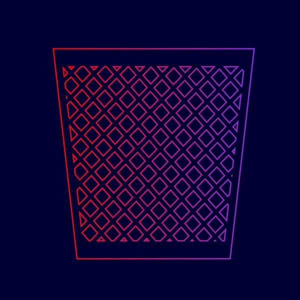Illustration de panneau poubelle. Vecteur. Icône de ligne avec dégradé de rouge à violet sur fond bleu foncé . — Image vectorielle