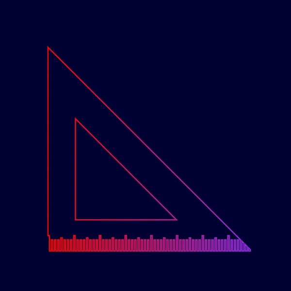 Illustration du signe de la règle. Vecteur. Icône de ligne avec dégradé de rouge à violet sur fond bleu foncé . — Image vectorielle