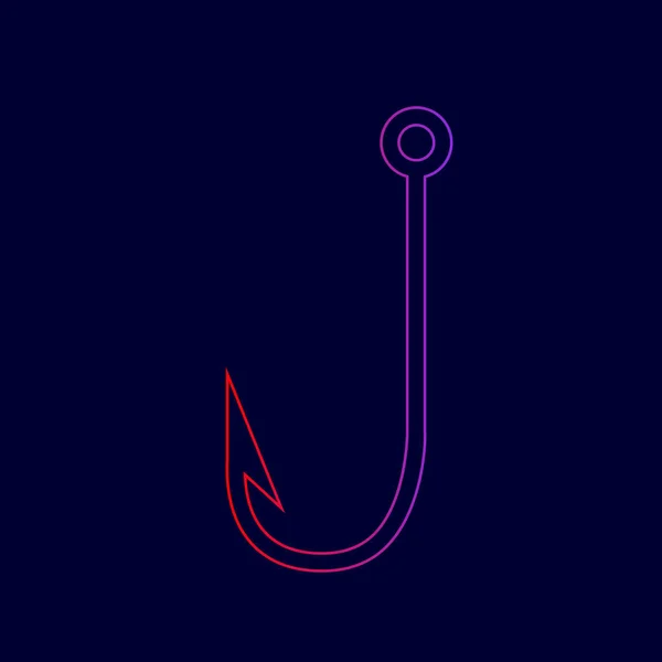 Pesca Uncino segno illustrazione. Vettore. Icona linea con sfumatura dal rosso al viola su sfondo blu scuro . — Vettoriale Stock