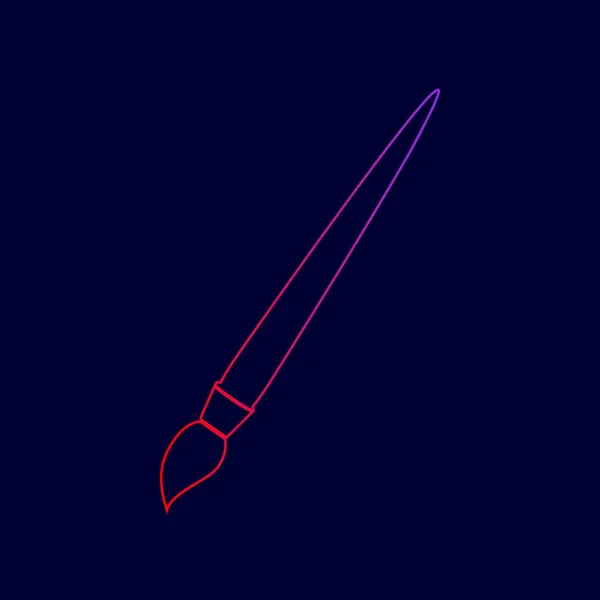 Ilustração do sinal da escova. Vector. Ícone de linha com gradiente de cores vermelhas a violetas no fundo azul escuro . — Vetor de Stock