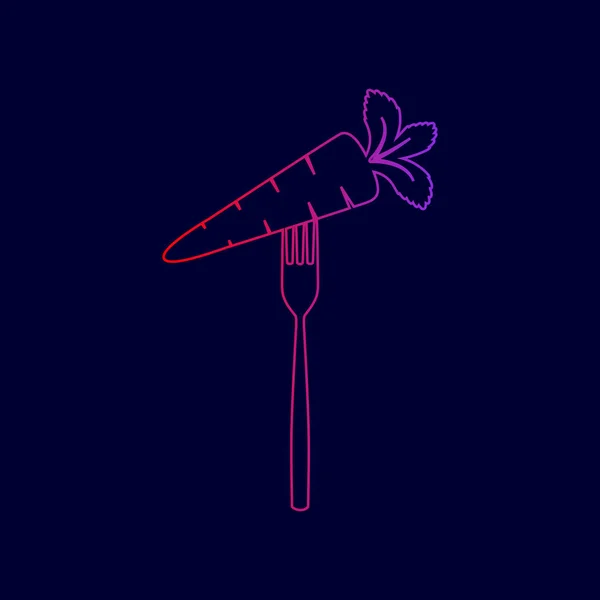 Illustration de signes alimentaires végétariens. Vecteur. Icône de ligne avec dégradé de rouge à violet sur fond bleu foncé . — Image vectorielle