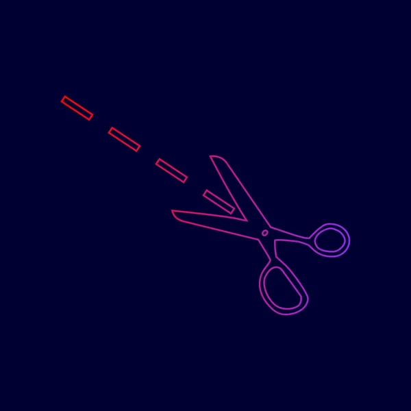Schere unterschreibt Illustration. Vektor. Liniensymbol mit Farbverlauf von rot nach violett auf dunkelblauem Hintergrund. — Stockvektor