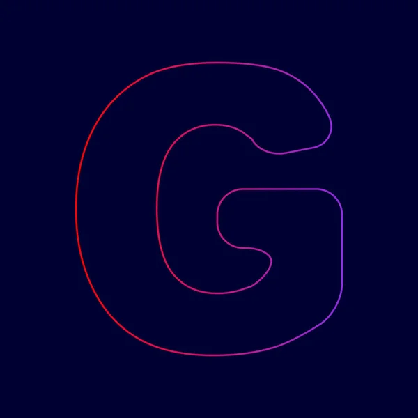 Buchstabe g Zeichen Designvorlage Element. Vektor. Liniensymbol mit Farbverlauf von rot nach violett auf dunkelblauem Hintergrund. — Stockvektor